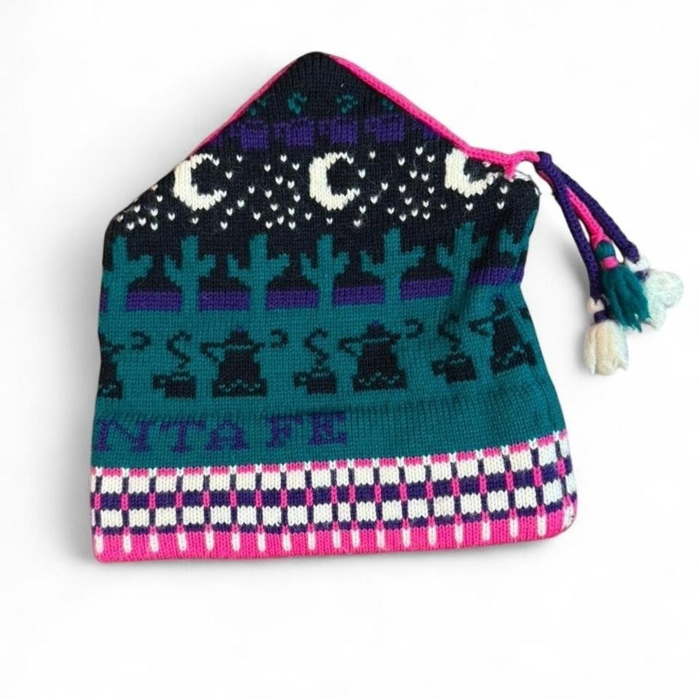 Vintage Mountain Ladies & EW Ski‎ Santa Fe cactus Wool Beanie with tassels